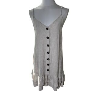 Blue Rain Francesca's Linen Blend Mini Dress Small Beige Button Front Ruffle Hem